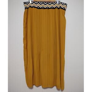 NY Collection Mustard Yellow Pleated Lined Pull-On Midi Skirt Size XL